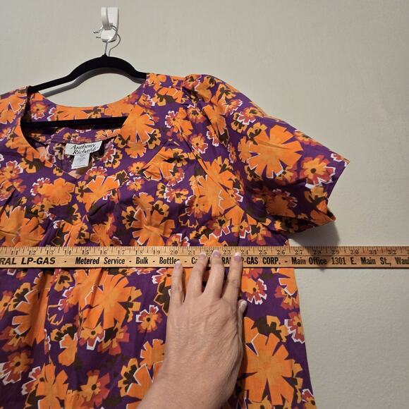 Vtg Hawaiian Floral Mumu Caftan House Dress Womens 2X Orange Purple Comfy Flowy - Picture 7 of 11